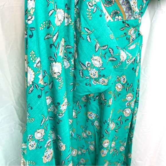 Zesica Teal Bohemian Floral Maxi Wrap Summer‎ Dress RuffleBottom Rayon Sz.Large - Picture 11 of 14